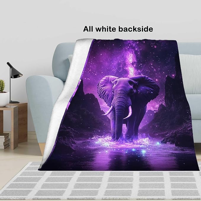 Elephant Throw Blanket, Elephant Gift for Women Men, Fleece Purple Print Pattern, Soft Plush Lightweight for Couch, Sofa, Bed and Living Room Decor, 50x60 inches