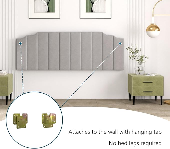 King Size Headboard Only, Velvet Wall Mounted Headboard King for Adjustable Bed Modern Upholstered Head Board Easy Assembly, Gray