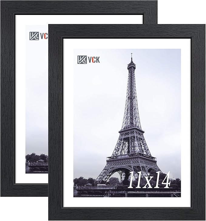 VCK 11x14 Picture Frame, Black Wood 14 x 11 Diploma Document Frames, Home or Gallery Wall Hanging, 2 Pack