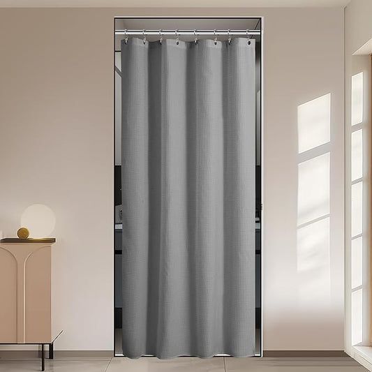 River Dream 3 in 1 Shower Curtain Set, Stall Waffle Fabric Shower Curtain and Waterproof Clear Liner Set with Double Sided Metal Hooks, Grey, 36" W*72" H