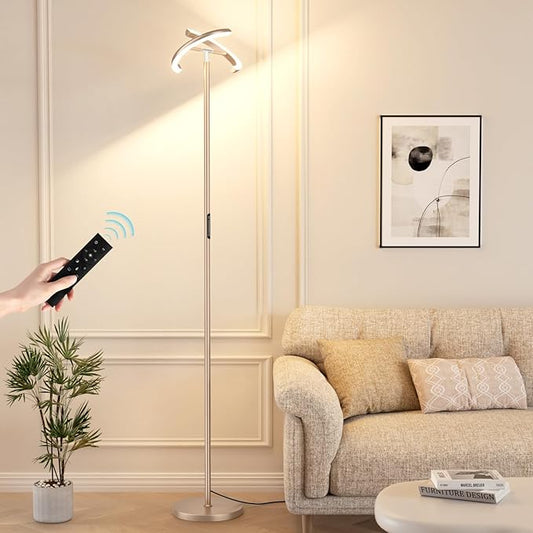 LED Floor Lamp - 70" Tall Modern Standing Lamp with 2 Rotatable Lights, Remote & Touch Control, 24W Bright Stepless Dimmable, Ideal for Living Room Bedroom Office(Light Gold)