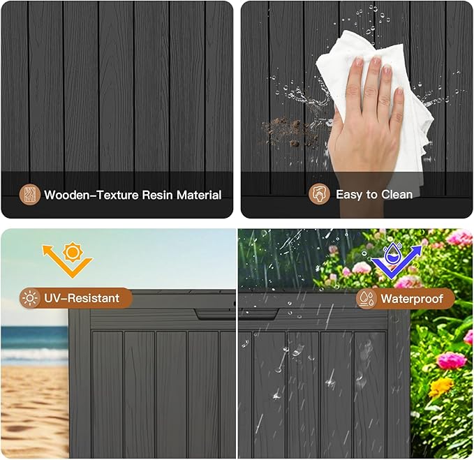 Outdoor Storage Deck Box, 45 Gallon Outside Storage Box Waterproof Deck Box, Lockable Patio Storage Box UV-Resistant for Garden Furniture, Black