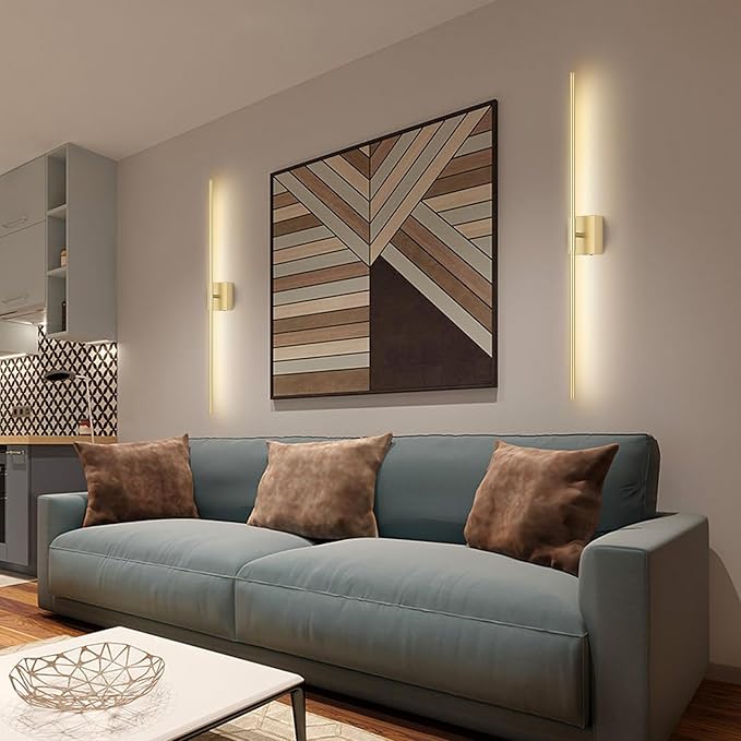 Battery Operated Wall Sconce Set of Two with Remote Control, 3000K-6000K Dimmable Gold Wall Lights, Timable LED Wireless Wall Sconces, 350° Ratate for Bathroom, Living Room, Hallway 39.4 Inch