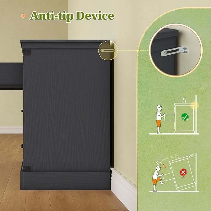 Hasuit Black Dresser for Bedroom, Wooden 55.1" Long Dressers Chest of Drawer, Farmhouse 7 Drawer Dresser with Thick Styling, Large Capacity Storage Cabinet Organizer, Wide Dressers for Bedroom Hallway