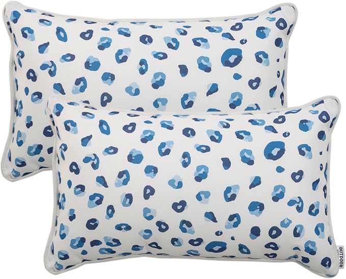 Pack of 2 Patio Lumbar Pillows, 12"x20" Fade Resistant Outdoor Waterproof Lumbar Pillow with Inners, Decorative Garden Lumbar Cushions for Home Patio Terrace Sofa Use