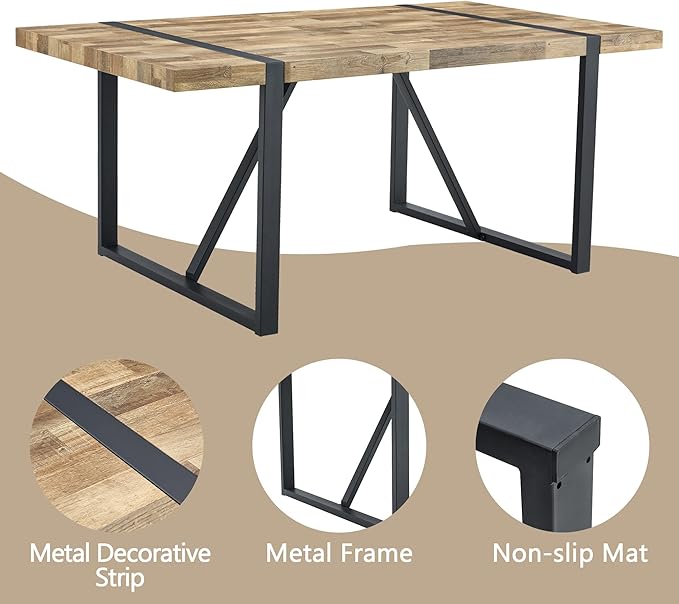 Dining Table Set for 6，Dinner Table Set for 6，71'' Kitchen Table and PU Leather Chairs Set of 6，6 Chair Dining Table Set for Kitchen Dining Room