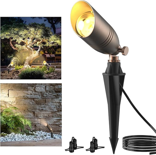 ZONEGRACE 12V Low Voltage Brass Landscape Spot Lights, Waterproof LED Uplights & Accent Lighting with Connectors, Heavy Duty Outdoor Garden Path Lights Fixtures with Bulb, Bronze (1 Pack)