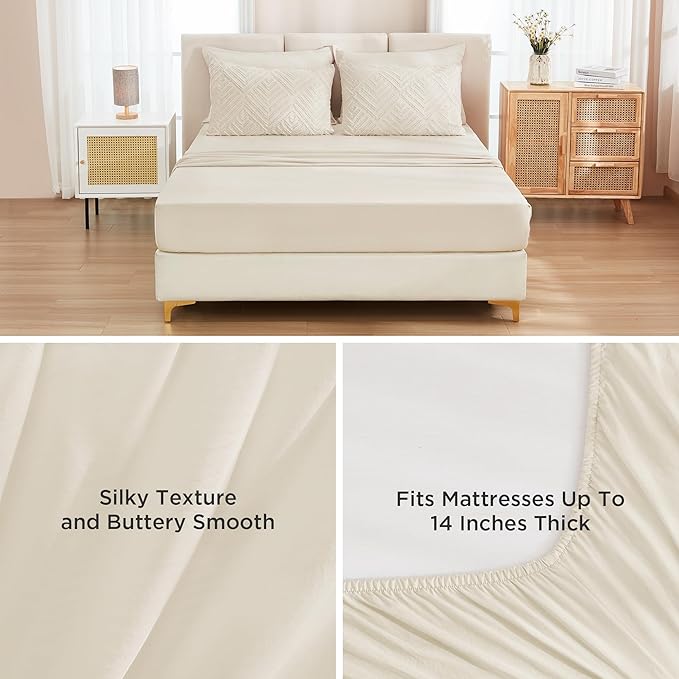 Andency Beige Full Size Comforter Set with Sheets - 7 Pieces Bed in a Bag Boho Tufted Bedding Sets Fluffy Lightweight Full Bed Set with Comforter, Sheets, Pillowcases & Shams for All Season