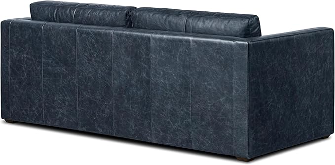 POLY & BARK Napa 82" Leather Pull-Out Convertible Sleeper Sofa in Midnight Blue