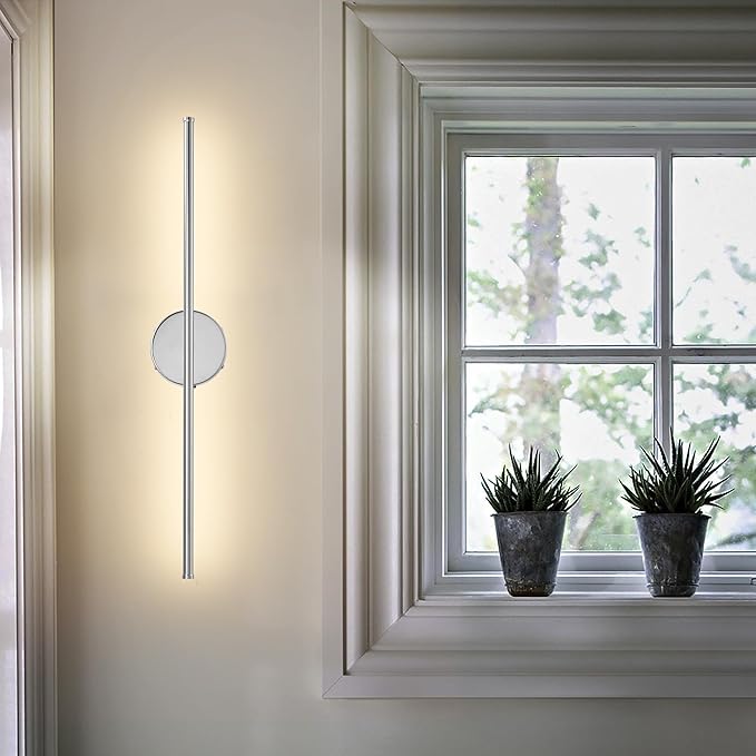 Battery Operated Wall Sconces with Remote Control, Dimmable Wall Sconces Set of Two, 350°Rotate, 3000K LED Chrome Wireless Wall Light for Living Room, Bedroom,Hallway, 24.4 Inch (2 Pack)