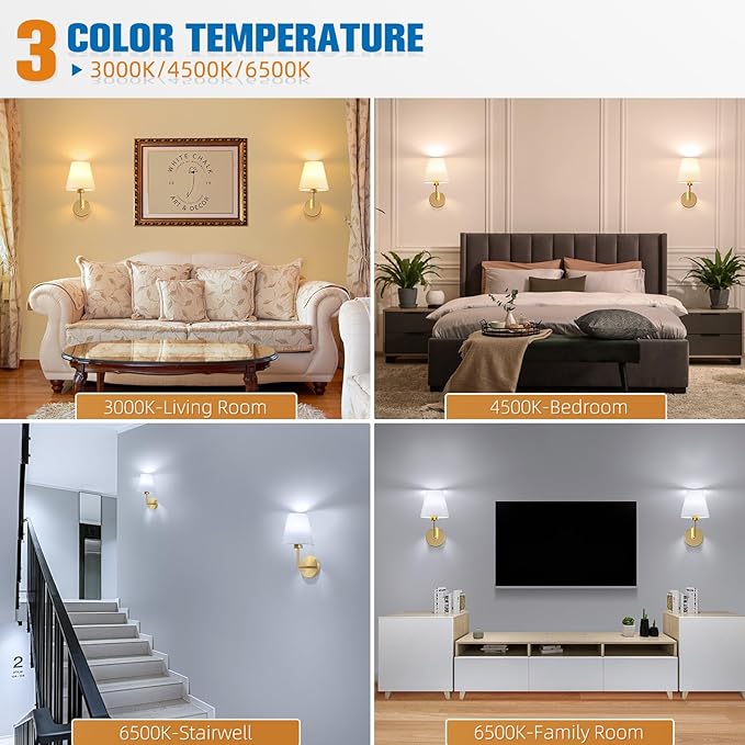 NIORSUN 13.8 inch Battery Operated Wall Sconce Set of 2,Gold Rechargeable Wall Lights with 5200mAh Dimmable Detachable Bulbs and Remote,9 Colors Wireless Sconces for Bedroom Living Room Hallway