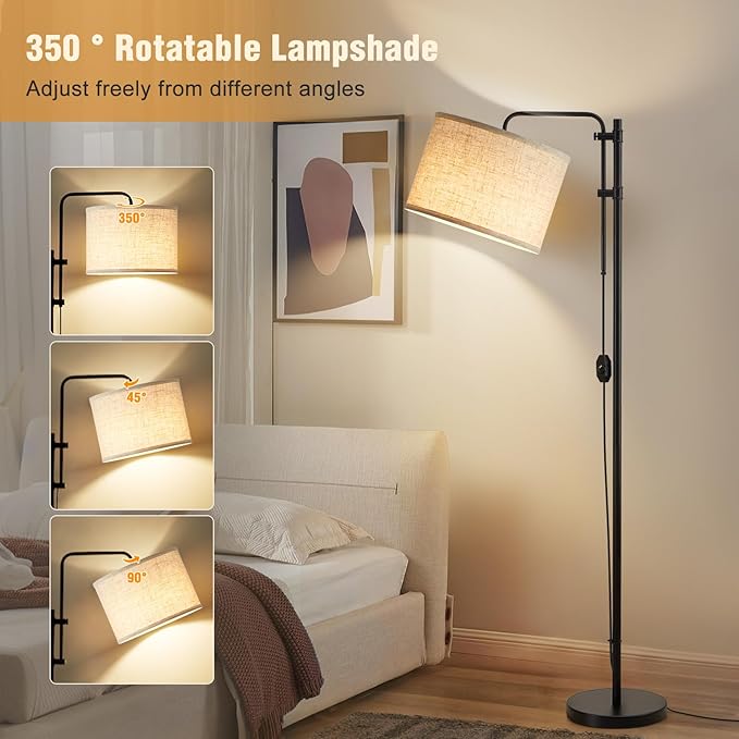 GyroVu Floor Lamp for Living Room, Adjustable Height Standing Lamps with 350° Rotate Beige Lampshade, 67.5-Inch Modern Tall Lamp Dimmable Floor Lamps for Corner Bedroom Home Office (Bulb Included)