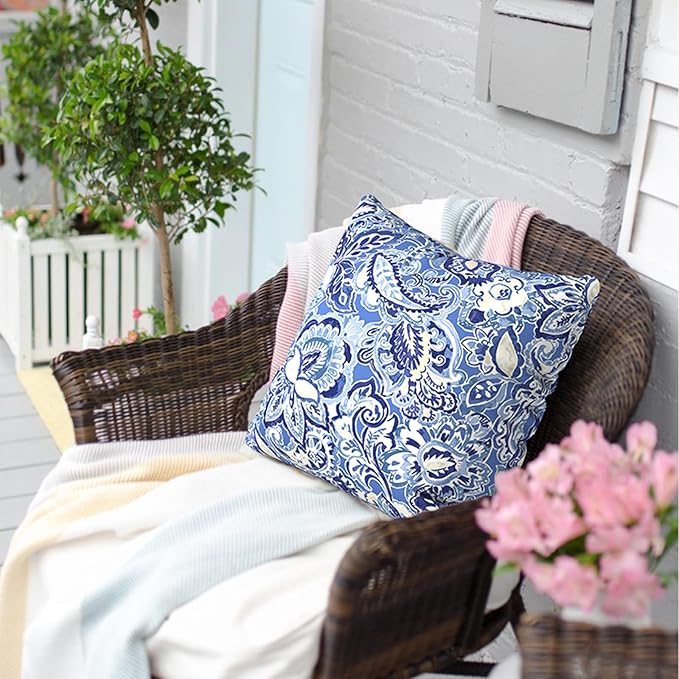 Outdoor Pillows for Patio Furniture 18x18 inch, Square Outdoor Throw Pillows with Inserts, Decorative Toss Pillows for Garden Couch Home Sofa Office Chair, Pack of 2,Floral Bluish Violet