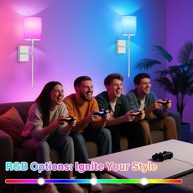 27 Inch Battery Operated Wall Sconces Set of 2 with Remote, Brushed Nickel Rechargeable Wireless Wall Lights with White Fabric Shade, Cordless Wall Lamps with Dimmable Detachable Bulbs for Bedroom