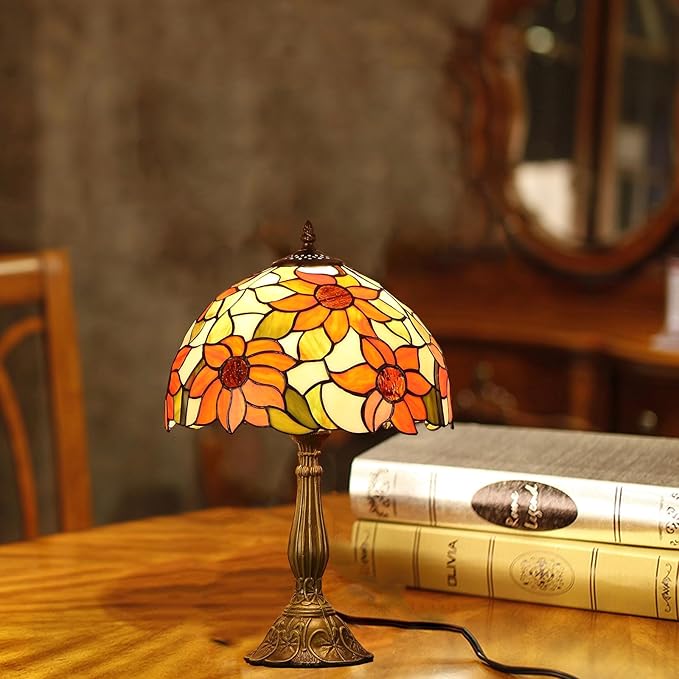Tiffany Table Lamps for Bedroom Nightstand Bedside Lamps 12X12X19 Inch Sunflower Stained Glass Table Lamp for Living Room 12X12X19 Inch Home Office Desk Lamp