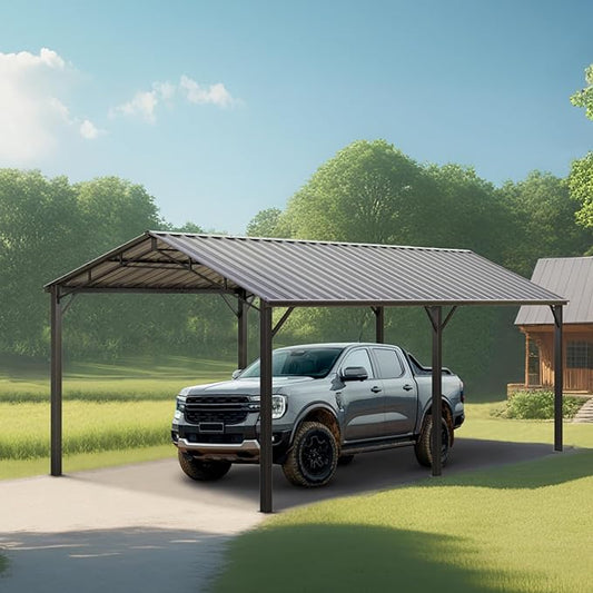 MFSTUDIO Carport 10x20 ft, Outdoor Heavy Duty Metal Shed Carports, Metal Garage Car Shelter Shade Car Port with Galvanized Roof, Frame and Bolts for Cars, Truck and Boats