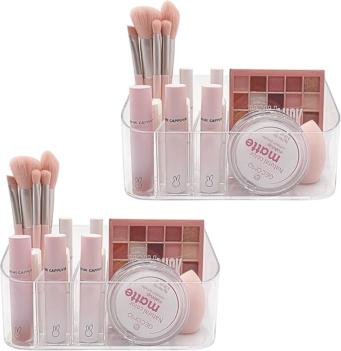 SUNFICON 2 Pack Makeup Trays Organizers Holders Cosmetic Display Cases Tabletop Desktop Vanity Countertop Bathroom Wall Cabinet Medicine Storage Boxes for Womens Ladies Girls Crystal Clear