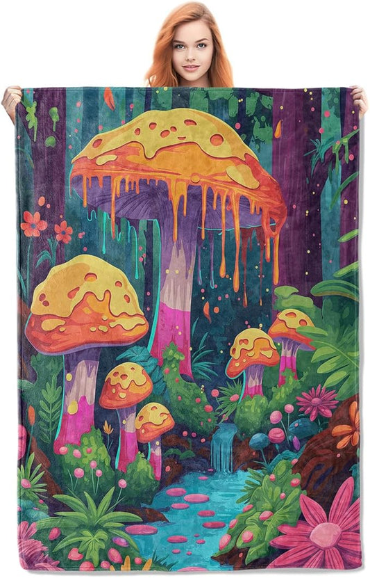 Mushroom Blanket Gifts for Women Girls Adults Kids Soft Warm Lightweight Cozy Colorful Forest Mushrooms Theme Throw Blankets for Bed Sofa Couch Living Room Decor 50x40in