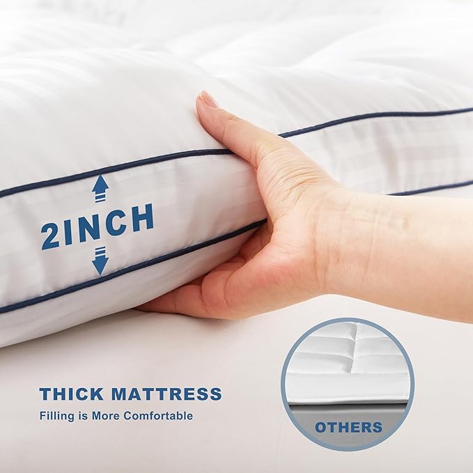 BEDLORE Twin Mattress Topper, Thick Pillow Top Pad for Back Pain Relief, Cooling Soft Mattress Cover with Deep Pockets 6-15 inch