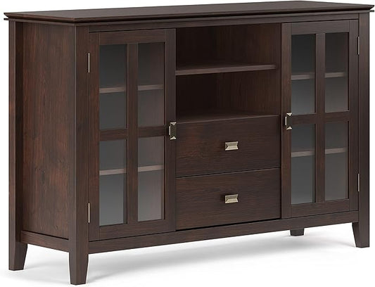SIMPLIHOME Artisan SOLID WOOD 53 inch Wide Contemporary TV Media Stand in Dark Chestnut Brown For TVs up to 60 inches for the Living Room and Entertainment Center