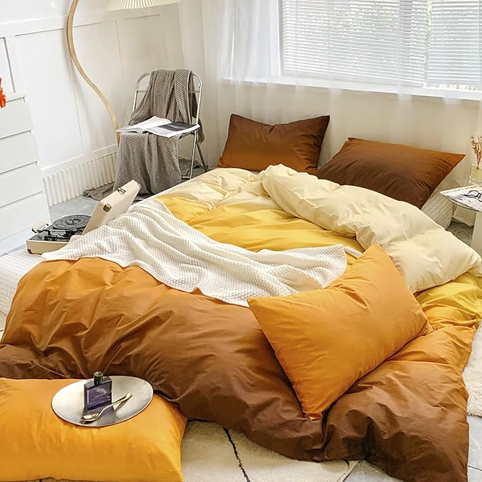 Luxlovery Gradient Color Comforter King Orange and Yellow Bedding Set Abstract Ink Color Blanket Quilts Soft Breathable Stylish Blanket Quilts Colorful Modern Comforter Set Women Men