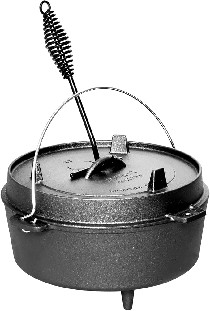 Pre-Seasoned Cast Iron Dutch Oven With Skillet Lid, Outdoor Camping Deep Pot for Camping Fireplace Cooking BBQ Baking Campfire, Leg Base, 4.5 Quart