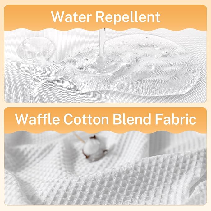 River Dream White Fabric Shower Curtain Set, Cotton Blend, Waffle Weave, with Snap in Replacement Liner，54 x 80 inches