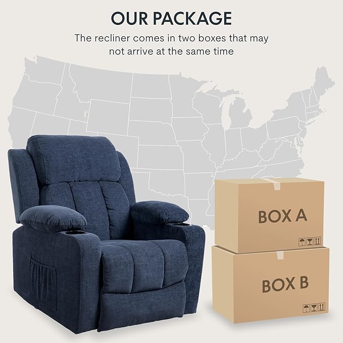 FLEXISPOT XL31 Power Lift Recliner Chair for Elderly, Electric Lift Chair with Massage & Heat, Corduroy Reclining Sofa w/Cup Holders, Side Pockets for Living Room Bedroom(Medium Size,Royal Blue)