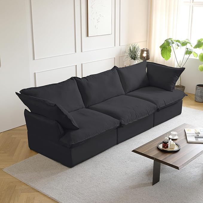 JACH 122.82" Cloud Modular Sectional Sofa 3 Seats for Living Room, Comfy Convertible Sectional Sofas Couches, Cushion Covers Removable, Two Corners and One Middle Sofa for Living Room (Black)