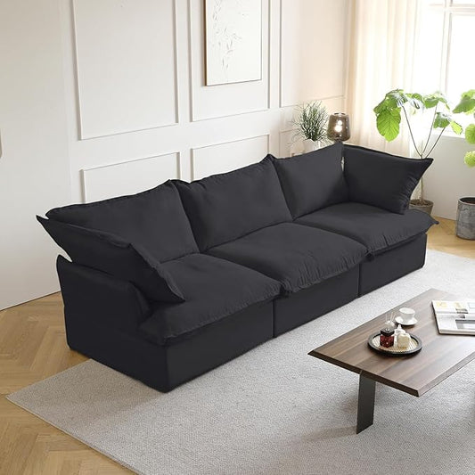 JACH 122.82" Cloud Modular Sectional Sofa 3 Seats for Living Room, Comfy Convertible Sectional Sofas Couches, Cushion Covers Removable, Two Corners and One Middle Sofa for Living Room (Black)
