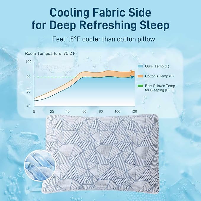 Shredded Memory Foam Cooling Soft Bamboo Viscose Pillows Queen Size Set of 2, Adjustable Hypoallergenic Hotel Quality Pillows for Back, Stomach or Side Sleeper, Oeko-TEX Certified