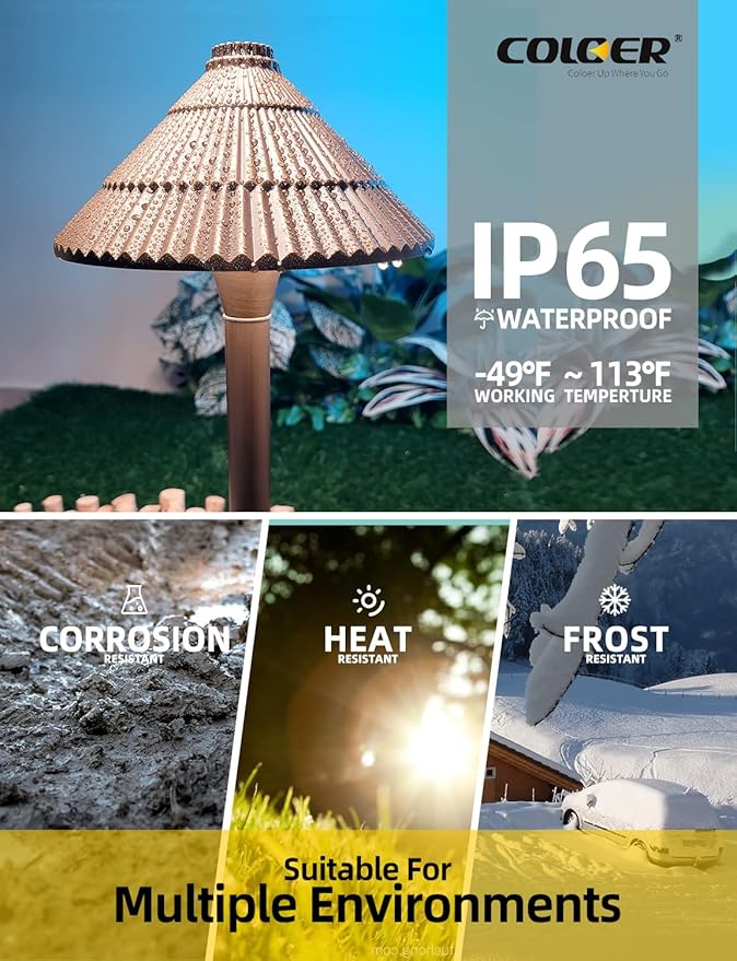 COLOER 4-Pack 12V Brass Outdoor Low Voltage Pathway Lights for Outside(Bronze,23" Tall, 7.5" Shade) with 2W 2700K G4 LED Bulb(604B)