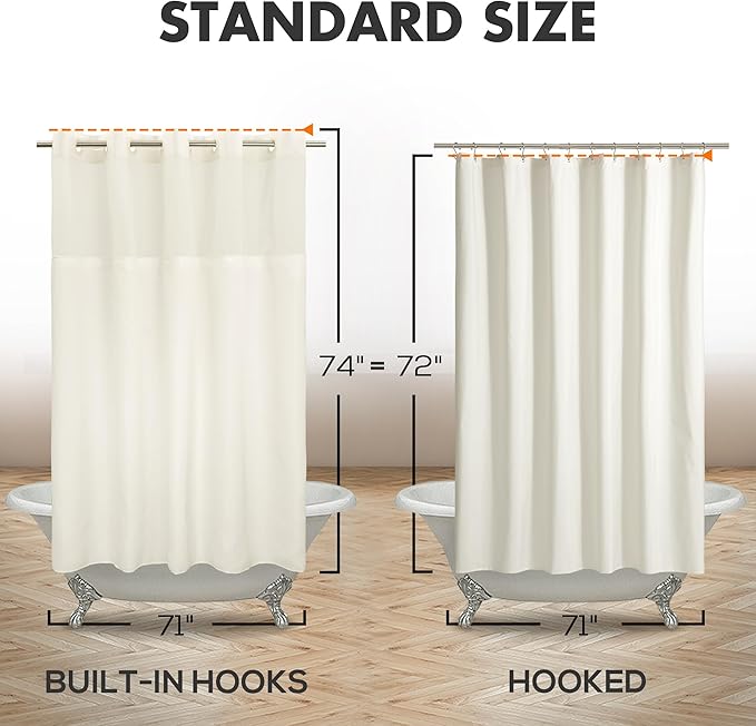 No Hook Slub Textured Shower Curtain with Snap-in PEVA Liner Set - 71" x 74"(72"), Hotel Style Cream Shower Curtain with Sheer Top Window, Water Repellent, Sand, W71xH72
