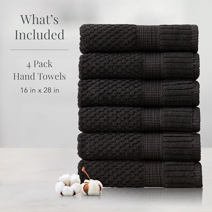 NY Loft 100% Cotton Hand Towel 6 Pack Hand Towel Set | Super Soft & Absorbent Quick-Dry Hand Towels 16" x 28" |Textured and Durable Cotton | Trinity Collection (6 Pack Hand Towel, Black)
