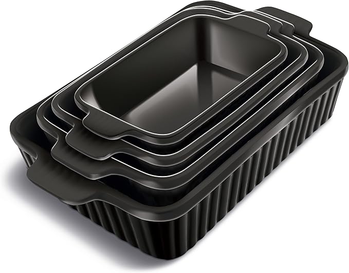COOK WITH COLOR Casserole Dishes for Oven, Porcelain Baking Dishes, Ceramic Bakeware Sets of 4, Rectangular Pans Handles for Baking Cake Kitchen