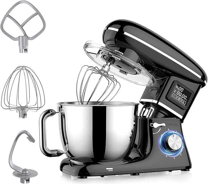 Stand Mixer, 6.5QT Electric Kitchen Mixer, 6+P Speed Adjustable Tilt-Head Food Mixer with Dough Hook, Egg Whisk & Beater (Black)