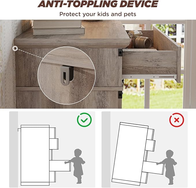 Maupvit Farmhouse 7 Drawer Dresser for Bedroom, 47" Tall Dresser Wood Chest of Drawers, Organizer Drawers for Bedroom, Living Room, Storage Room, Rustic Grey