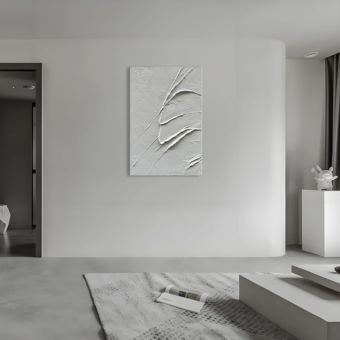 Art Hand-Painted Thick Texture White Minimalist Oil Painting 45x30 inch Home Wall Decorative Art