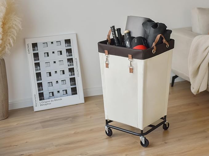 StorageWorks 160L Laundry Basket with Wheels, Large Rolling Hampers for Clothing Organizer, Dirty Clothes Basket for Hotel, Home, Closet, Dorm, Beige