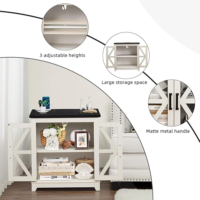 Farmhouse Coffee Table Sets 3 Pieces, Large End Side Tables with Charging Station and Coffee Table with Hidden Storage Compartment, White Living Room Table Set, Wood Furniture Sets for Home Office