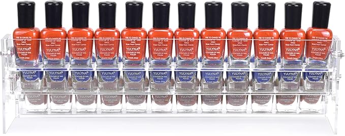3 Packs Clear Nail Polish Organizer Holder Shelf Rack, Acrylic Display Stand For Sunglasses Paint Essential Oils, Makeup Holder, Nail Poliahes Storage to 36 Bottles (Fit 1-2oz Bottles)