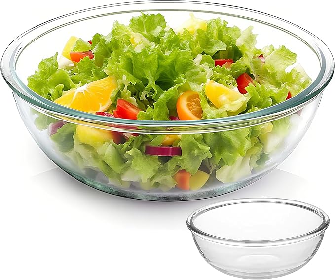 6.5 Quart Large Glass Mixing Bowls, Clear Glass Salad Bowls for Cooking, Salad Mixing, Fruit Bread Storage, Dishwasher, Microwave and Freezer