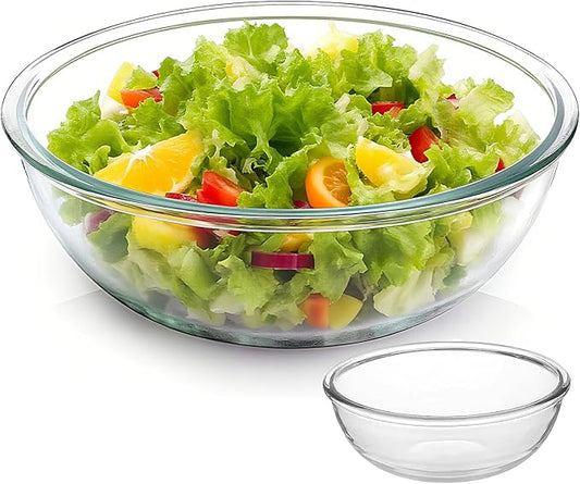 6.5 Quart Large Glass Mixing Bowls, Clear Glass Salad Bowls for Cooking, Salad Mixing, Fruit Bread Storage, Dishwasher, Microwave and Freezer
