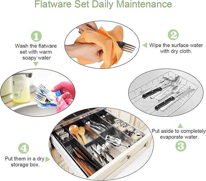 ENLOY 24 Pieces Silverware Set with Steak Knives, Stainless Steel Flatware Cutlery, Include Knife Fork Spoon, Mirror Polished, Dishwasher Safe, Service for 4