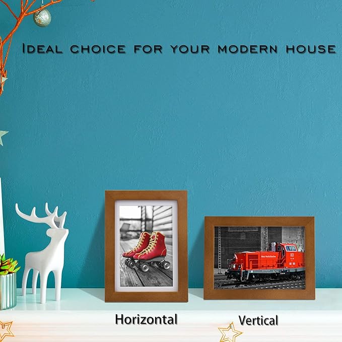 Egofine 5x7 Picture Frame Made of Solid Wood with Plexiglass, Display Pictures 3.5x5/4x6 with Mat or 5x7 Without Mat, for Table Top and Wall Mounting Photo Frame, Light Brown