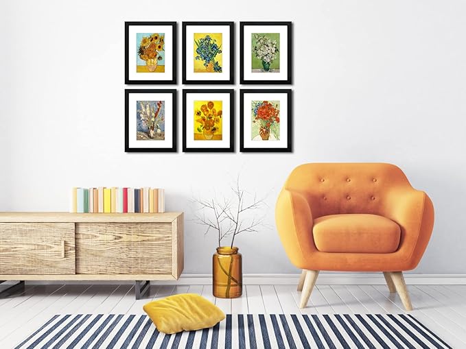 8x10 Picture Frame Set of 6 with Real Glass for Pictures 5x7 with Mat or 8x10 Without Mat, Wall Gallery or Tabletop display Photo Frames in Black