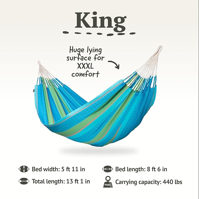LA SIESTA Flora Classic Cotton Hammock and CasaMount - Indoor/Outdoor Extra Large 2 Person Double Hammock - King, Curacao