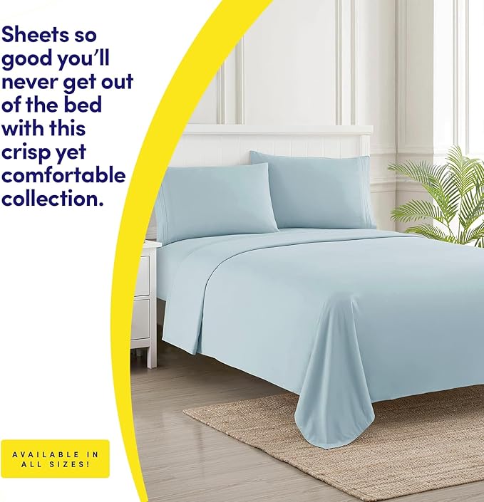 Sweet Home Collection 1500 Supreme Collection Twin Sheet Sets Light Blue - 3 Piece Bed Sheets and Pillowcase Set for Twin Mattress - Extra Soft, Elastic Corner Straps, Deep Pocket Sheets