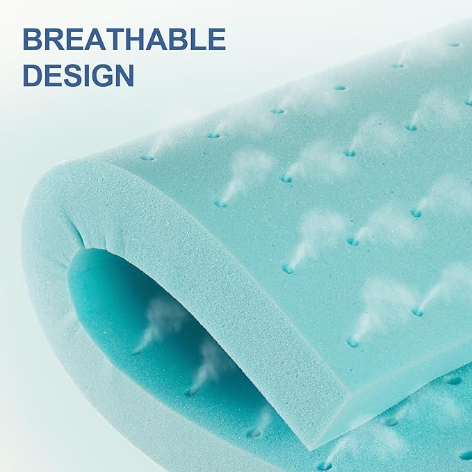 3 Inch Memory Foam Mattress Topper Queen, Mattress Pad Gel Infused Foam Bed Topper, Ventilated Soft Blue,Queen Size