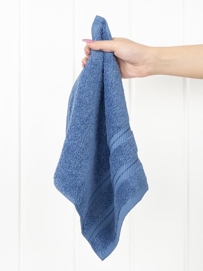 American Soft Linen Luxury Washcloths for Bathroom, 600 GSM 100% Cotton 4 Piece Turkish Wash Cloth Set, 13x13 in Soft Rags for Body and Face, Electric Blue Washcloths